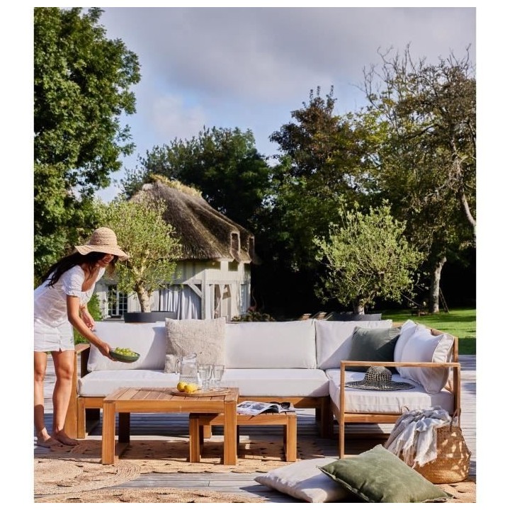 Salon de jardin en bois d'Acacia FSC avec coussins lin - BOCARNEA - 6