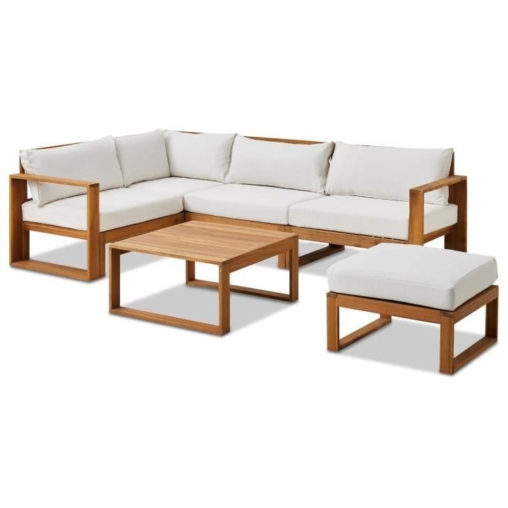 Salon de jardin en bois d'Acacia FSC avec coussins lin - BOCARNEA - 6