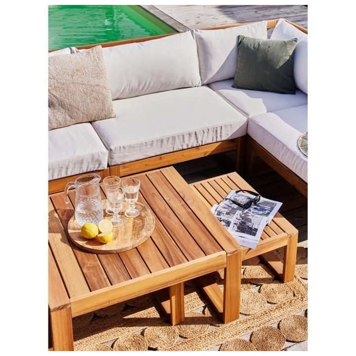 Salon de jardin en bois d'Acacia FSC avec coussins lin - BOCARNEA - 6