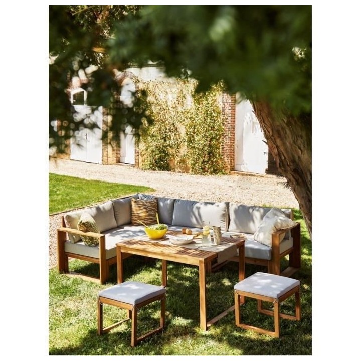 Salon de jardin en bois d'Acacia FSC avec coussins + housse de protect