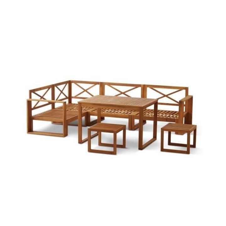 Salon de jardin en bois d'Acacia FSC avec coussins + housse de protect