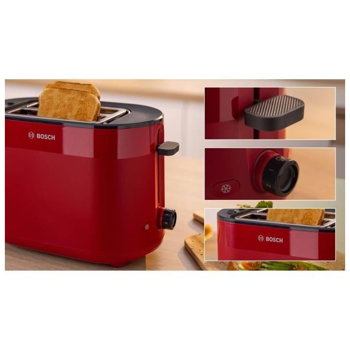 Toaster - BOSCH - TAT2M124 MyMoment - Rouge - 2 tranches - centrage au