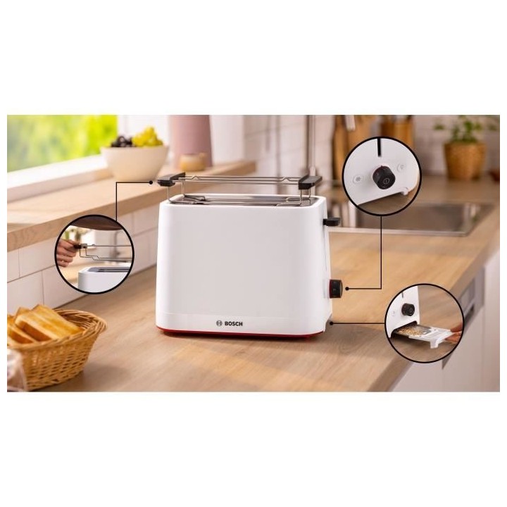 Toaster - BOSCH - TAT3M121 MyMoment - Blanc mat - 2 tranches - centrag