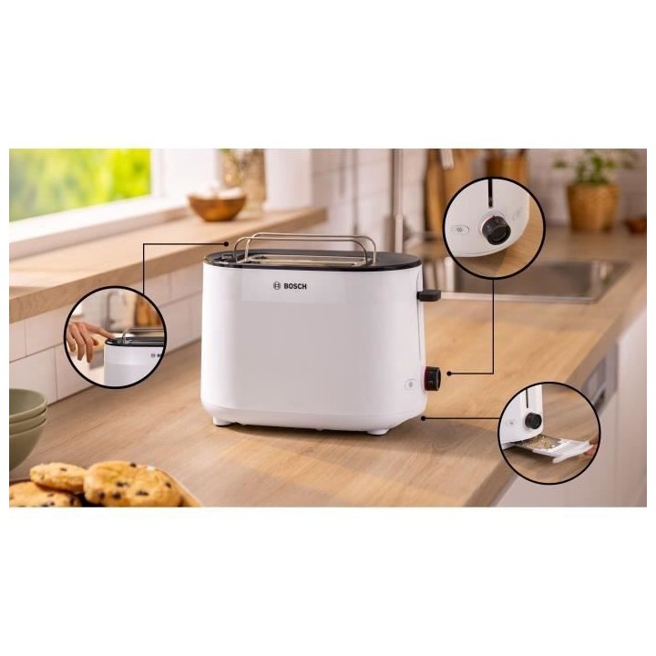 Toaster - BOSCH - TAT2M121 MyMoment - Blanc - 2 tranches - centrage au