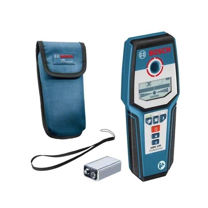 Détecteur Bosch Professional GMS 120 avec 1 pile 9 V (6LR61) et acces