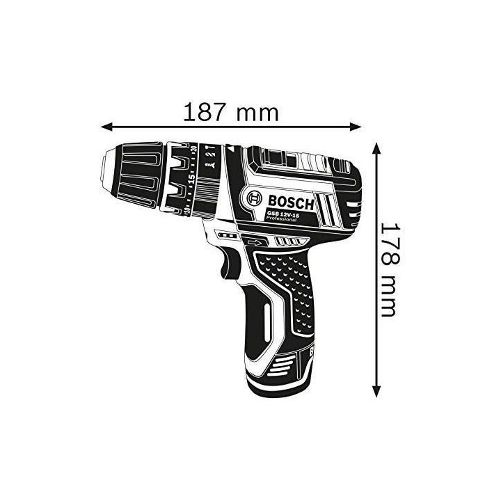 Perceuse-visseuse a percussion Bosch Professional GSB 12V-15 + 10 acce