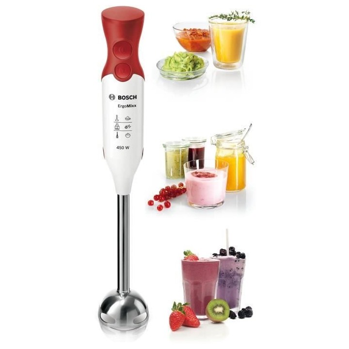 Mixeur plongeant BOSCH - 450W - Pied inox - 4 lames aiguisées - 2 vit