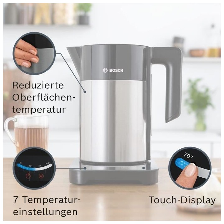 Bouilloire électrique programmable BOSCH TWK7203 - Noir et Inox - 1,7