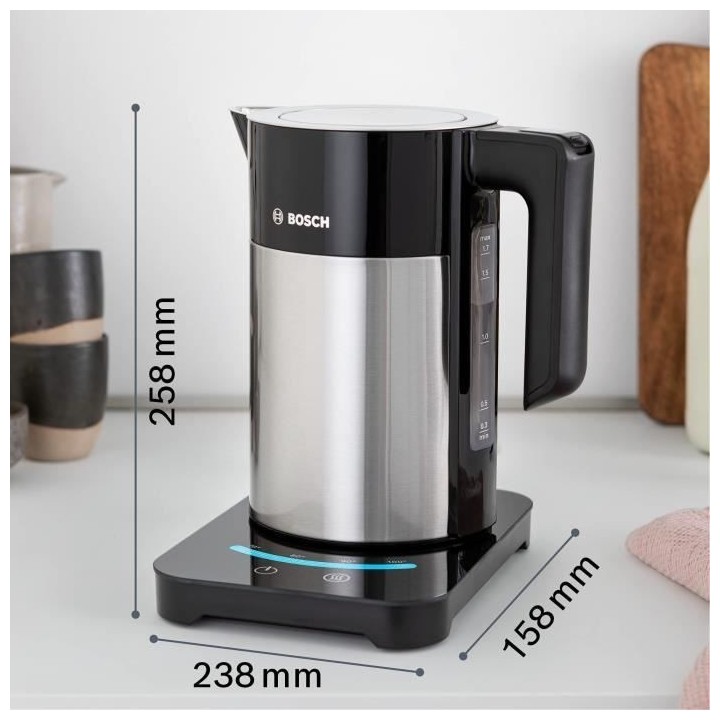 Bouilloire électrique programmable BOSCH TWK7203 - Noir et Inox - 1,7