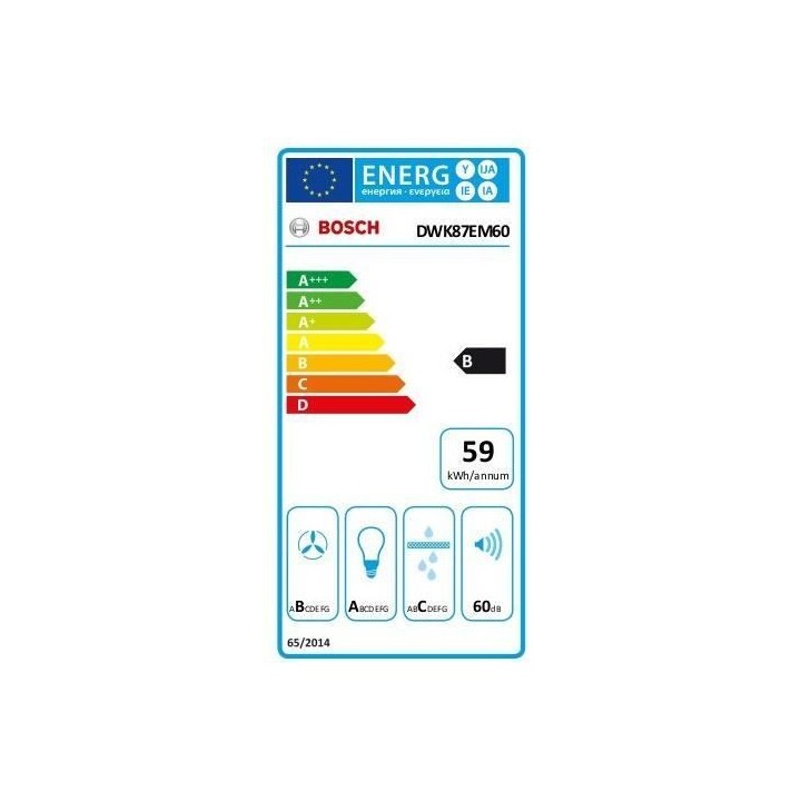 Hotte murale inclinée - BOSCH DWK87EM60 - 669M3/H - 80 cm - 60 dB - 4