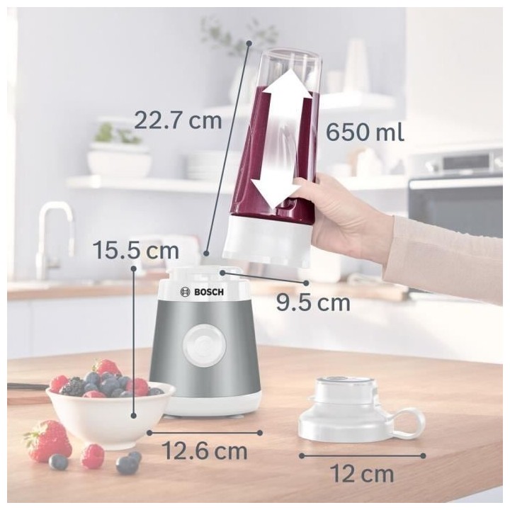 Mini Blender BOSCH VitaPower Serie 2 MMB2111T - Bol mixeur 0,8 L - 4 l