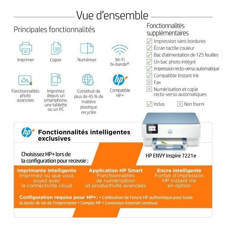 HP Envy Inspire 7221e Imprimante tout-en-un Jet d'encre couleur - 6 mo