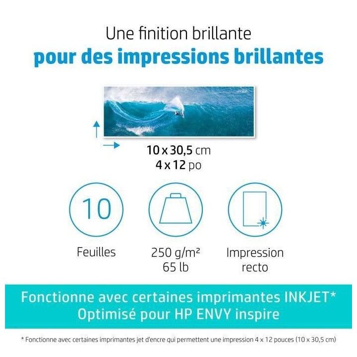 HP - Papier photo finition glacée HP Avancée - 250 g/m2, 4 x 12 pouc