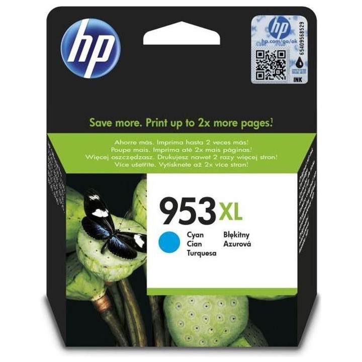HP 953XL Cartouche d'encre cyan grande capacité authentique (F6U16AE)