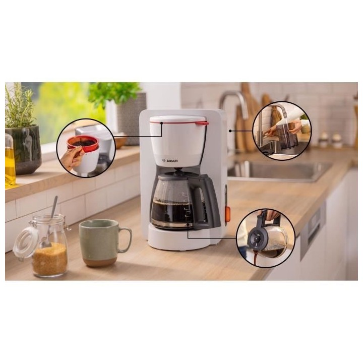 Cafetiere Filtre - BOSCH - TKA3M131 MyMoment - Blanche - verseuse verr