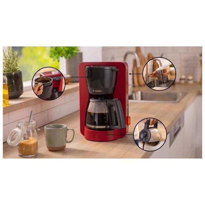 Cafetiere Filtre - BOSCH - TKA3M134 MyMoment - Rouge - verseuse verre