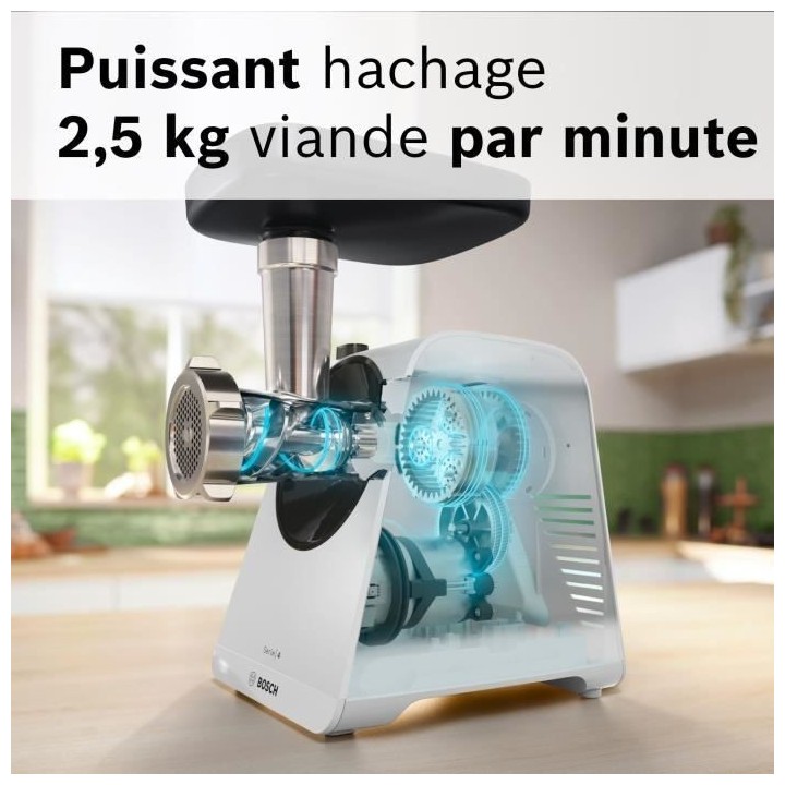 Hachoir a viande - BOSCH - MFWS420W Série 4 - Blanc - 500 W - moteur