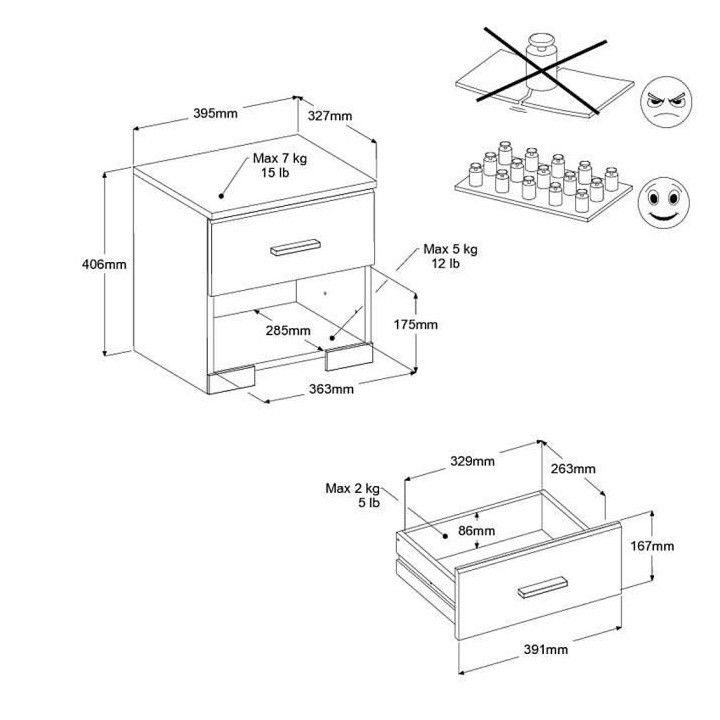 Chambre complete BOSTON : Lit adulte 140x190 + Commode + 2 Chevets - D
