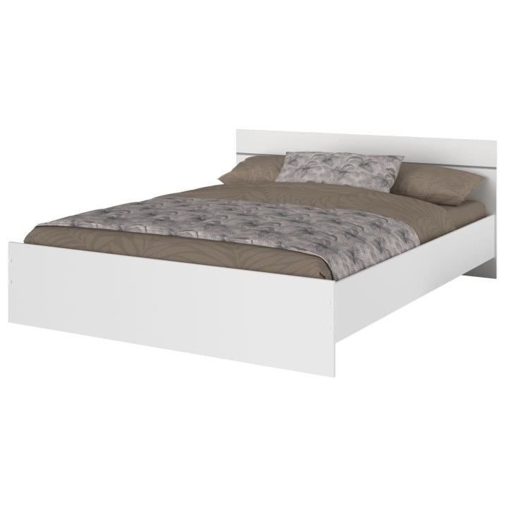 Lit adulte BOSTON 160x200 - Décor blanc - Fabriqué en France