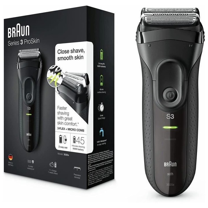 Rasoir électrique BRAUN Series 3 ProSkin 3020s - sans fil - 45 mn -
