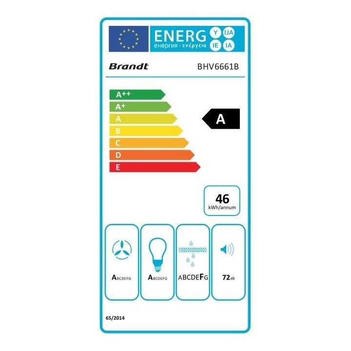 Hotte murale BRANDT BHV6661B L 60 cm - Noir - Évacuation / Recyclage
