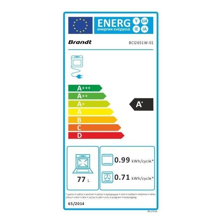 Cuisiniere Induction BRANDT BCI2651W - 3 Feux - Pyrolyse - L60cm