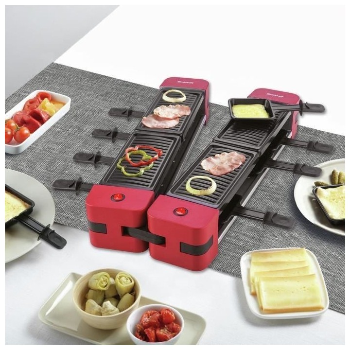 BRANDT Appareil a raclette 1200 watts, 8 personnes ouverture 180 degr