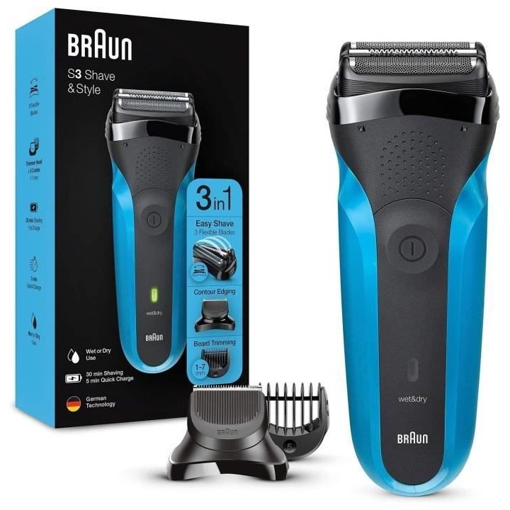 Rasoir électrique sans fil BRAUN Series 3 Shave & Style - 3 lames fle