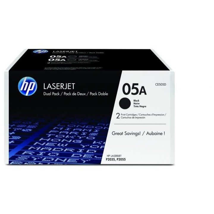 HP 05A Pack de 2 toners noirs authentiques (CE505D) pour HP Laserjet P