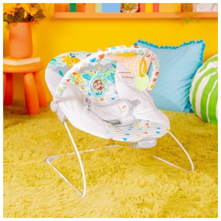 BRIGHT STARTS Transat bébé Safari, Vibrations apaisantes, Arche d'é