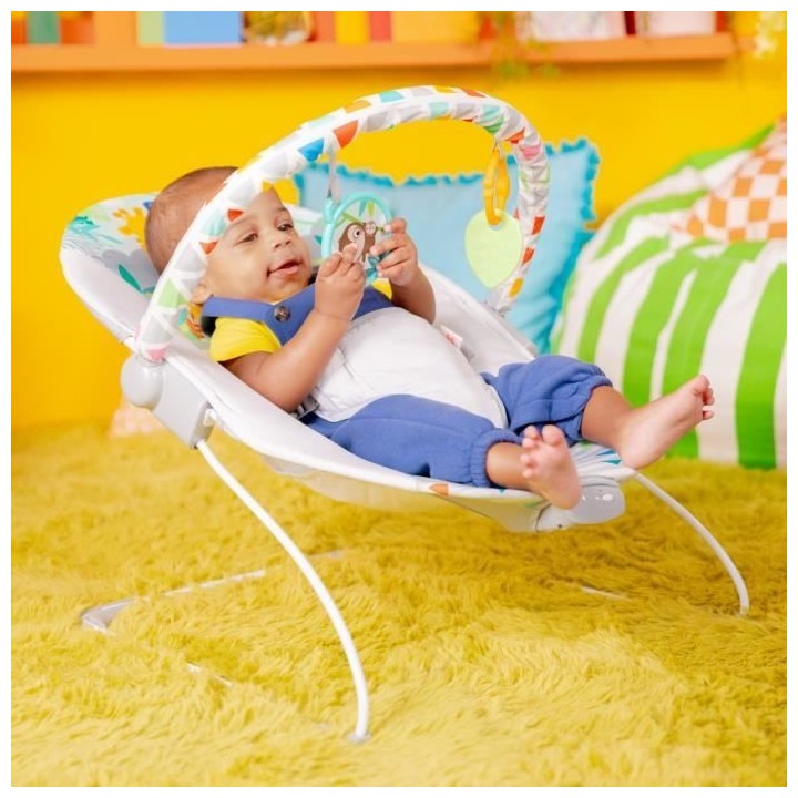 BRIGHT STARTS Transat bébé Safari, Vibrations apaisantes, Arche d'é