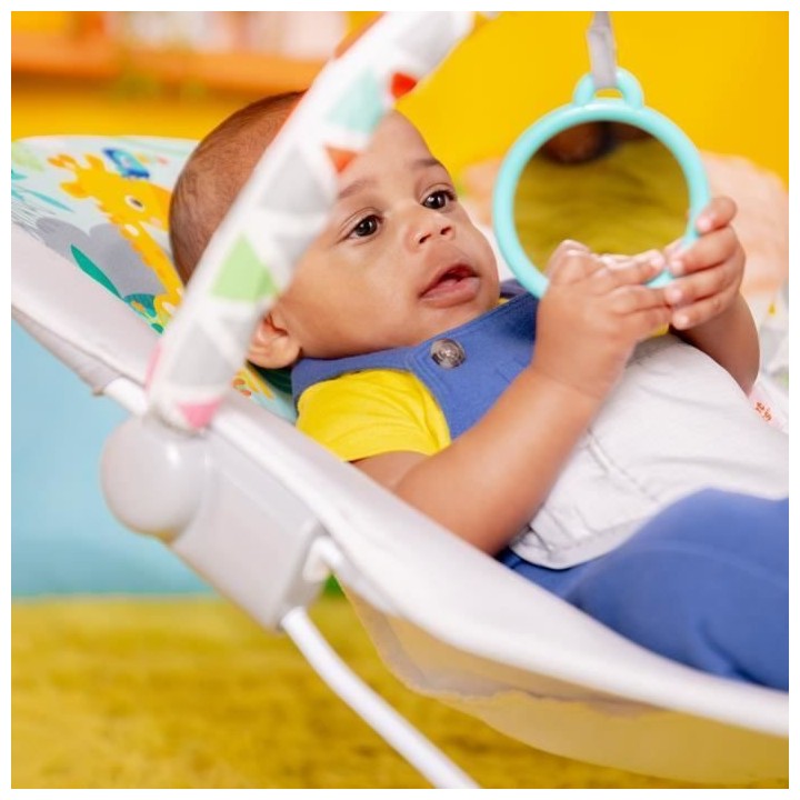 BRIGHT STARTS Transat bébé Safari, Vibrations apaisantes, Arche d'é