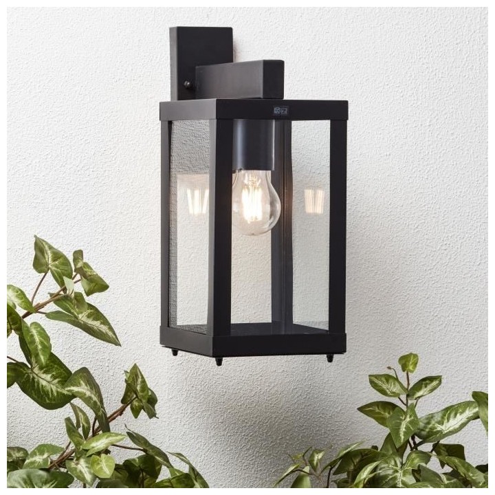 Applique extérieure GAIA descendante noir métal/verre E27 1x60W - BR