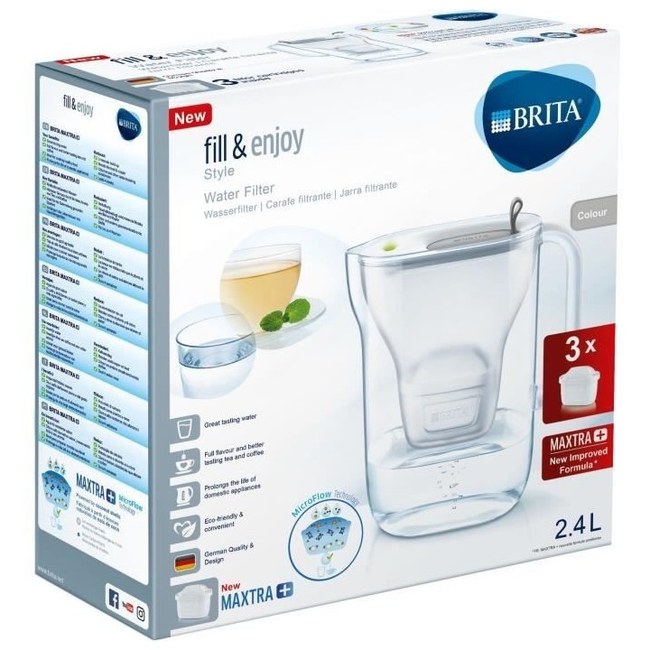 Carafe filtrante - BRITA - Style grise - 3 cartouches MAXTRA+ incluses