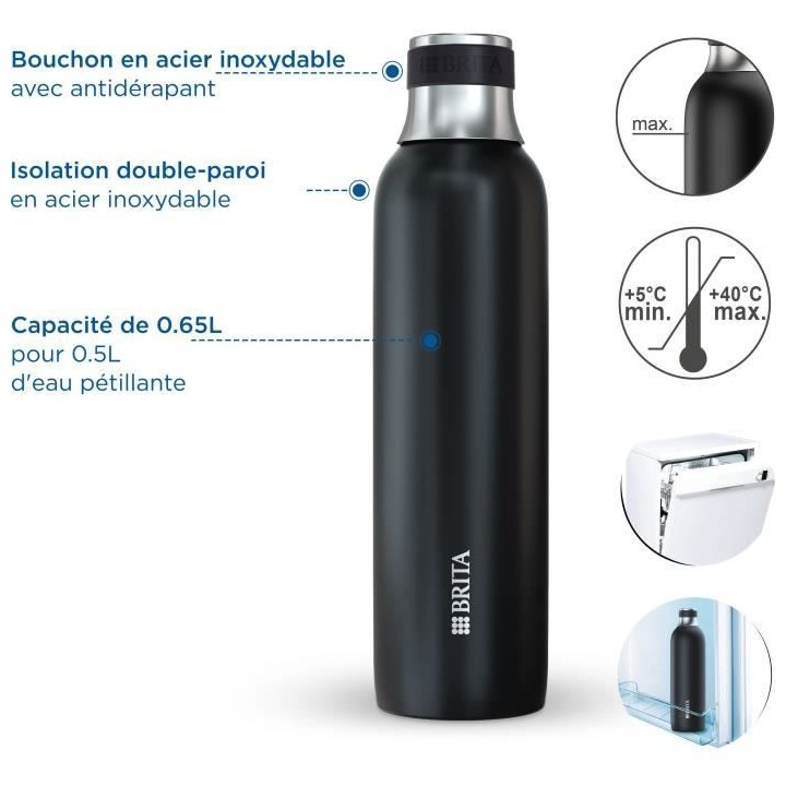 Bouteille isotherme BRITA pour sodaTRIO - acier inoxydable - 0,65L - n