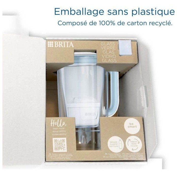 BRITA Carafe en verre bleue + 1 cartouche filtrante MAXTRA PRO All-in-