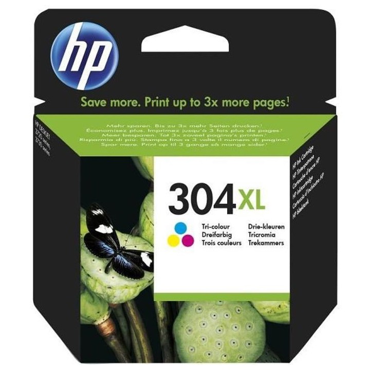 HP 304XL Cartouche d'encre trois couleurs authentique (N9K07AE) pour H