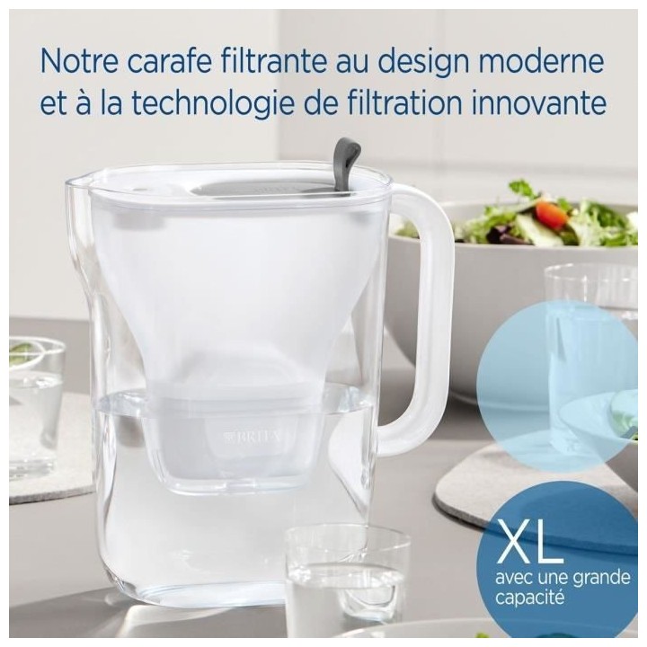 BRITA Carafe filtrante Style XL grise + 1 cartouche filtrante MAXTRA P