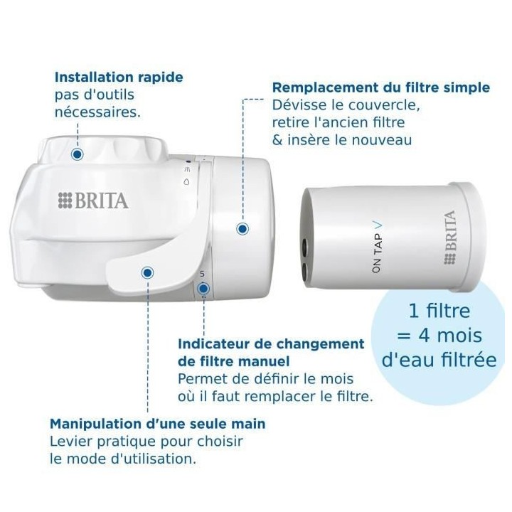 Systeme de filtration sur robinet - BRITA - ON TAP V - 600 L d'eau fil