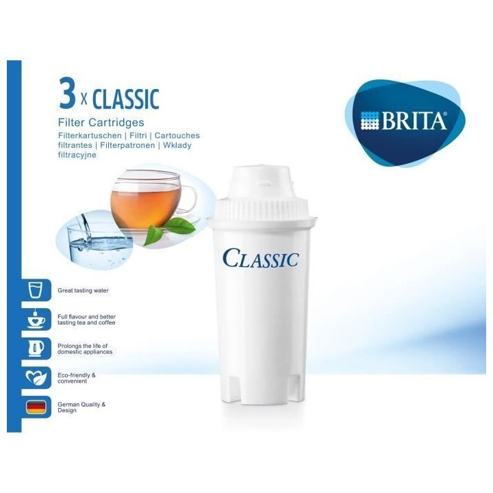 Cartouches filtrantes BRITA Classic - Pack de 3 - Réduction de tartre
