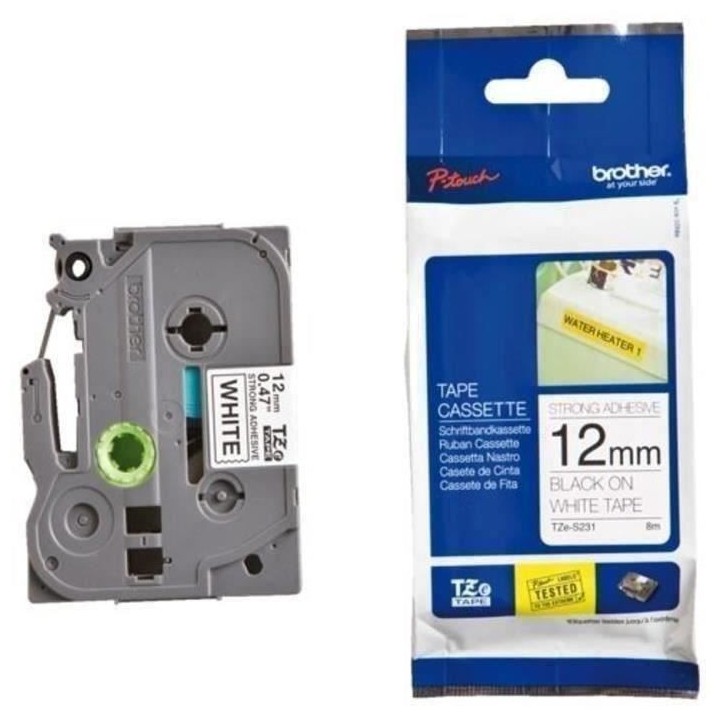 Ruban étiqueteuse laminé Brother P-TOUCH TZE-S231 - 12mm noir sur bl