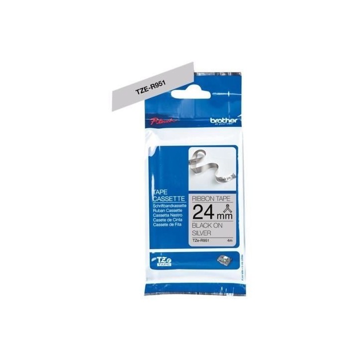 Ruban BROTHER - TZER951 - 24mm noir sur gris - Qt 1