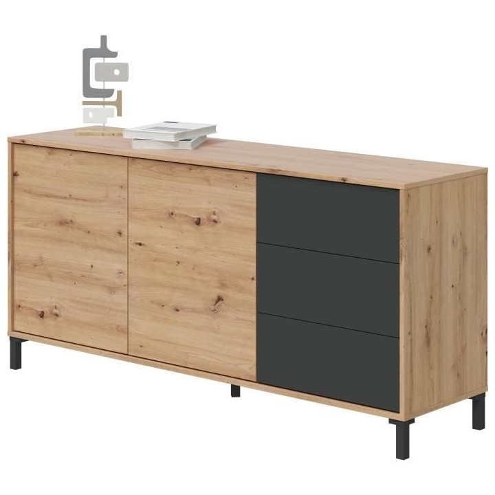 Buffet 2 portes 3 tiroirs - Panneaux de particules mélaminé - Chene