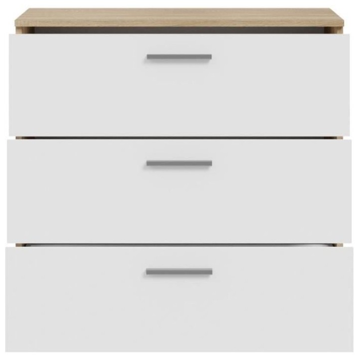 Commode BASJANA - 3 tiroirs - Décor chene sonoma et blanc mat - L80,2