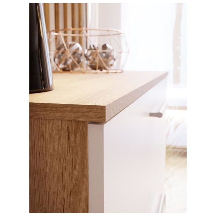 Commode BASJANA - 3 tiroirs - Décor chene sonoma et blanc mat - L80,2