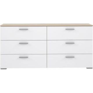 Commode 6 tiroirs - Décor chene et blanc mat - Contemporain - L 159,9