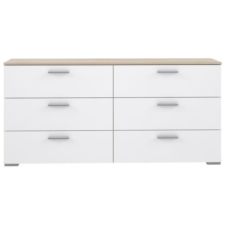 Commode 6 tiroirs - Décor chene et blanc mat - Contemporain - L 159,9