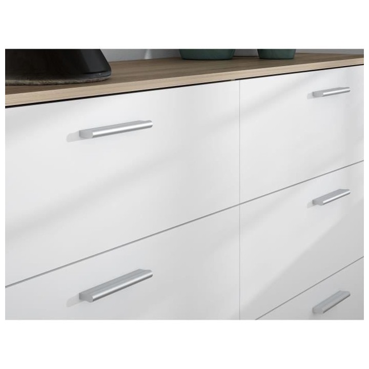 Commode 6 tiroirs - Décor chene et blanc mat - Contemporain - L 159,9