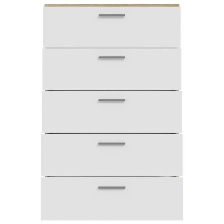 Commode BASJANA - 5 tiroirs - Décor chene sonoma et blanc mat - L80,2