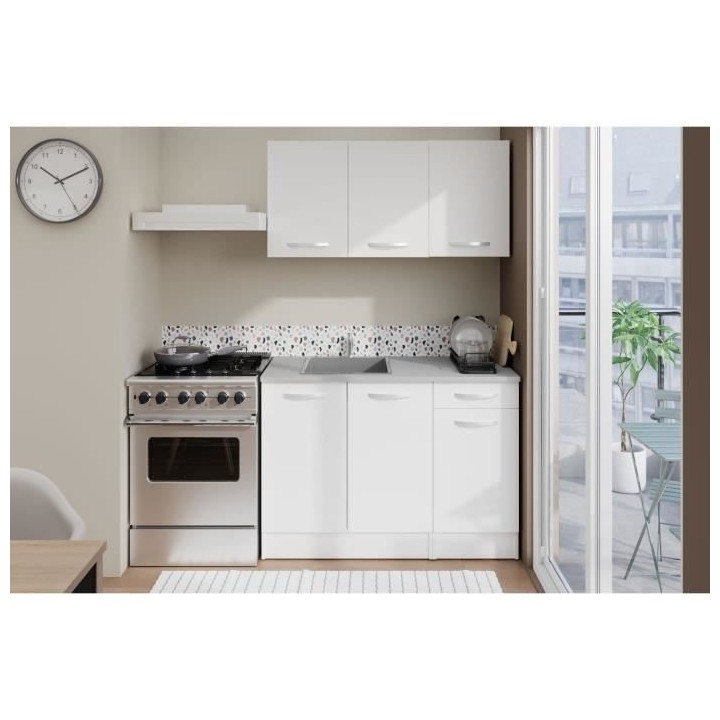Cuisine complete OSLO - L 180cm - Blanc Mat - Plan de travail inclus